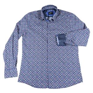 Lief Horsens Men's L Button Up Shirt Navy Geometric Medallion Long Sleeve